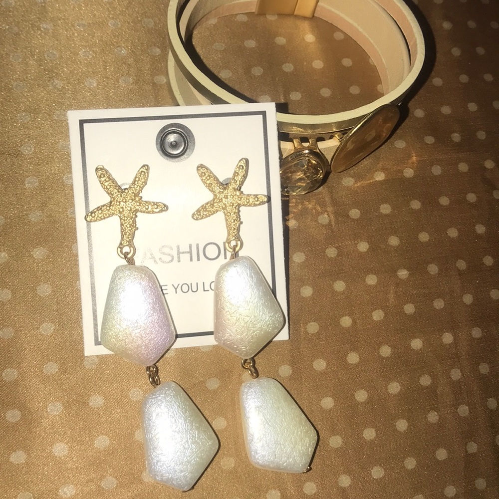Iridescent and gold sea shell earrings.